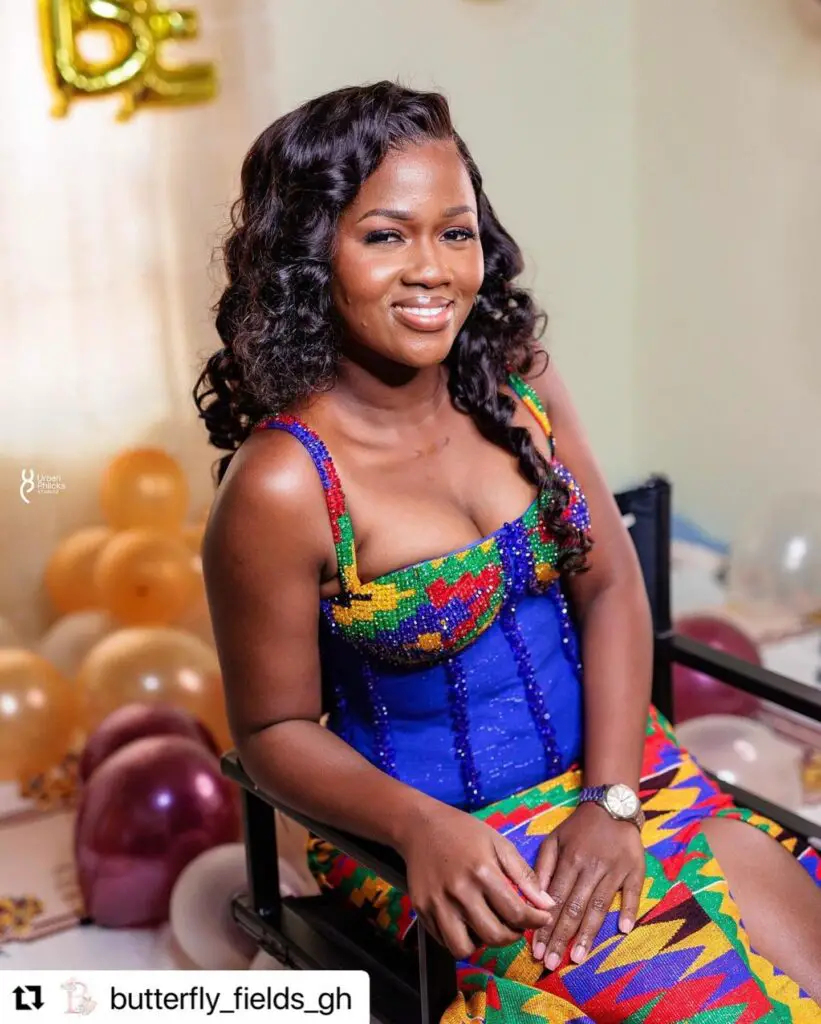 Blue Kente Styles Outfit worn by a Ghanaian bride