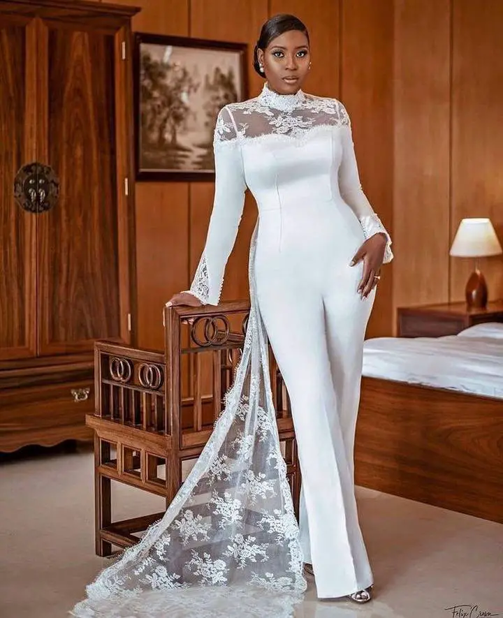 White Jumpsuit Civil Wedding Dress