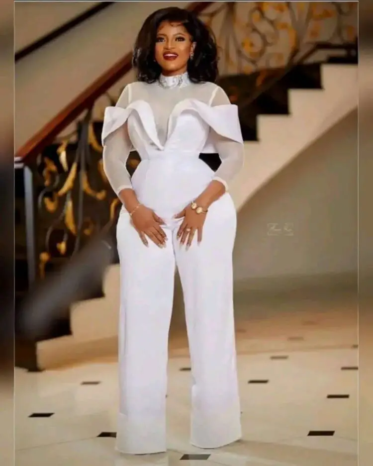 Bride sitting in a Jumpsuit Civil Wedding Dress