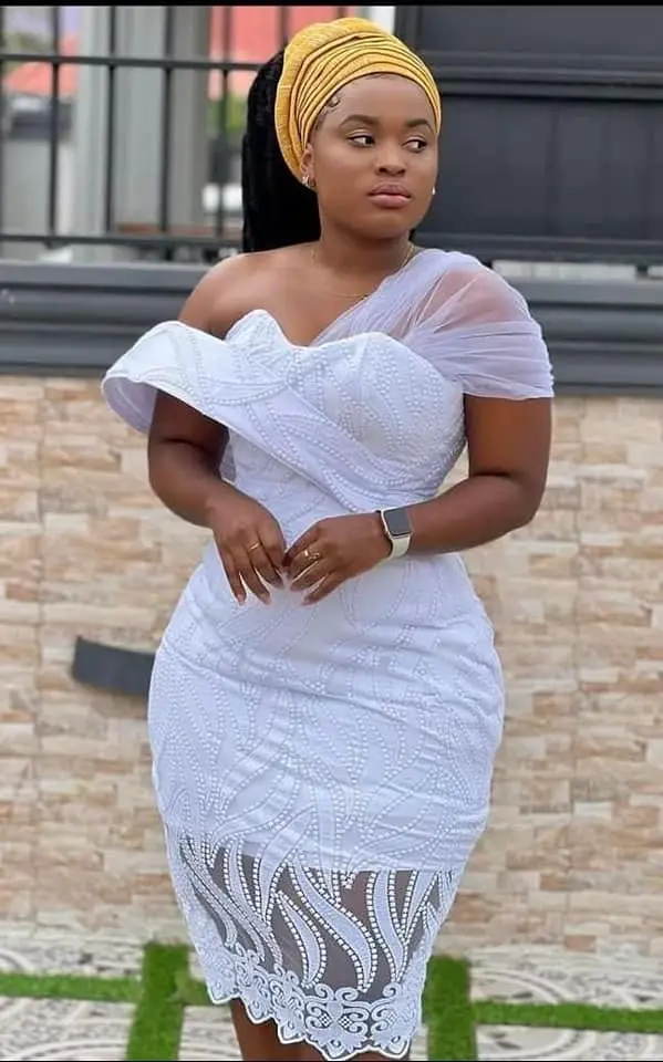 Wedding Guest White Lace Dress Styles in Ghana Kente Knots