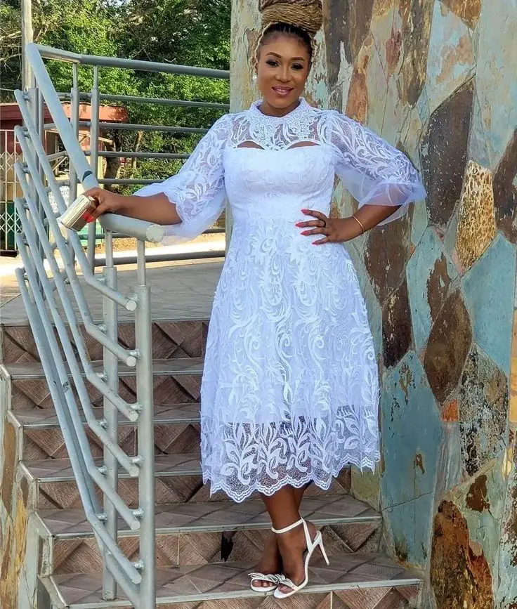 Wedding Guest White Lace Dress Styles in Ghana Kente Knots