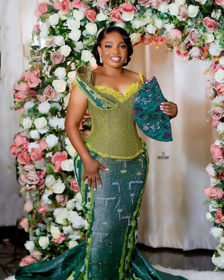 Green and yellow Kente Styles for Engagement