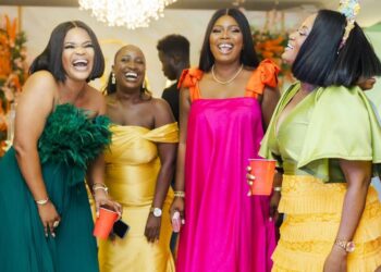 A coloured display of dresses