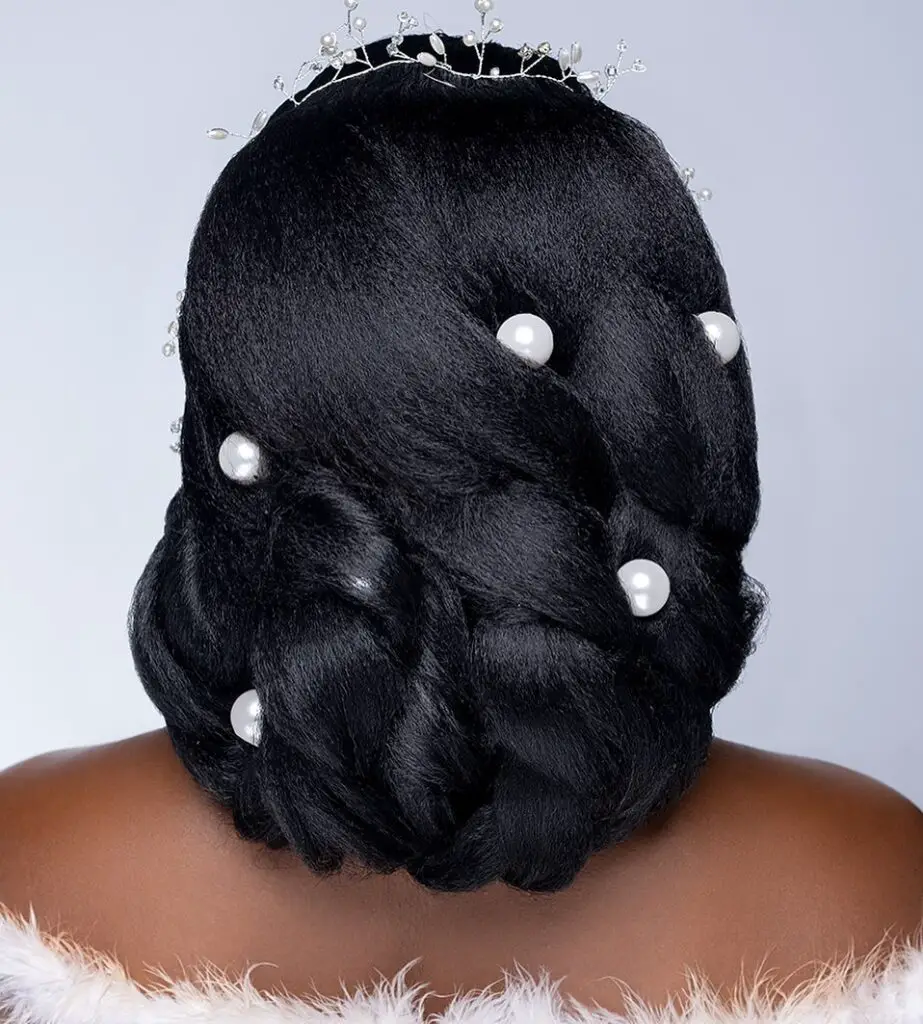 Bridal Hairstyles in Ghana with white stones