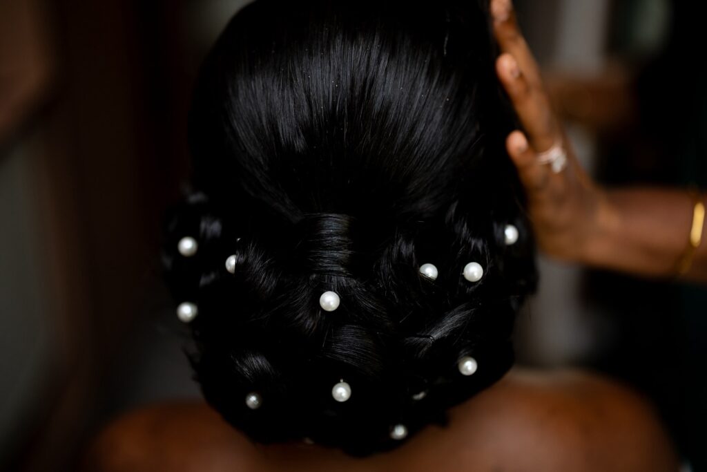 Bridal Hairstyles in Ghana with tiny stones