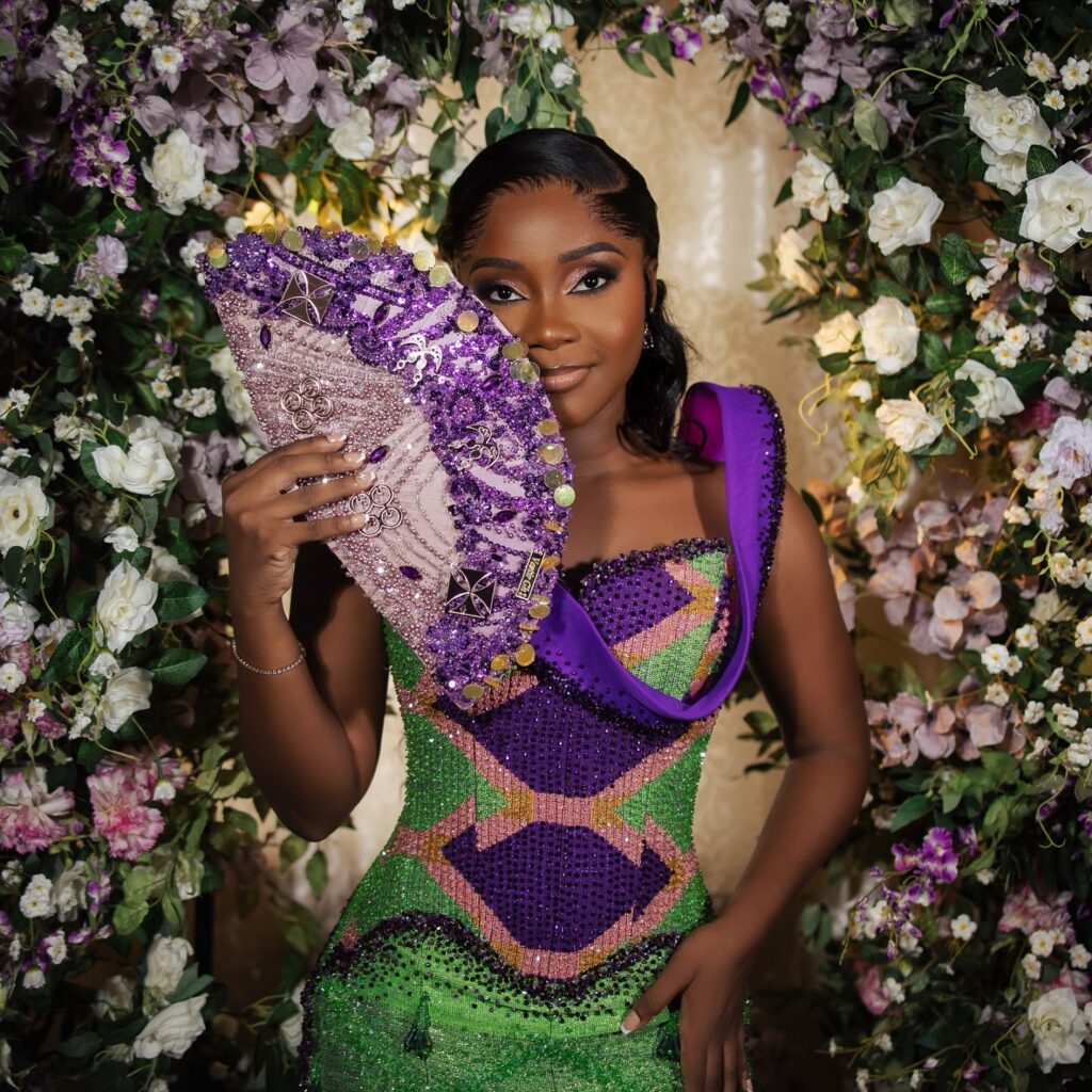 purple kente bride