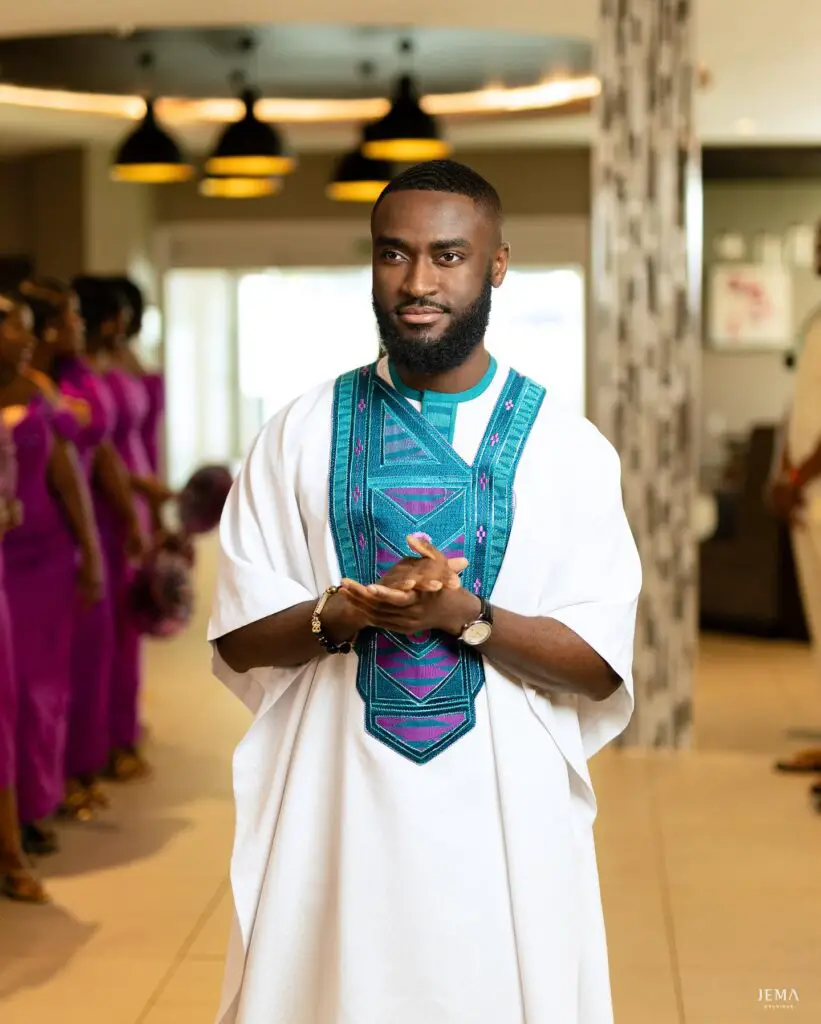 groom in white