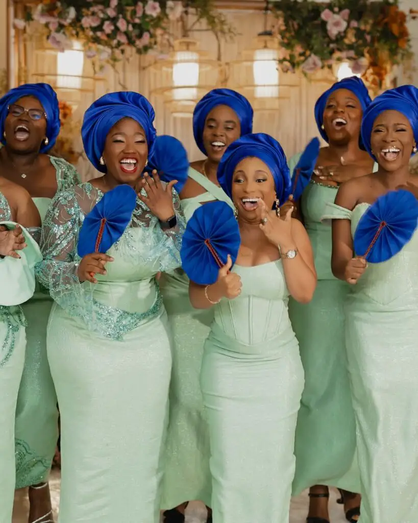 GREEN PLAIN KENTE BRIDESMAIDS