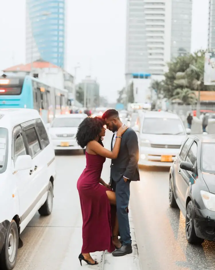 couple photoshoot by the roadside