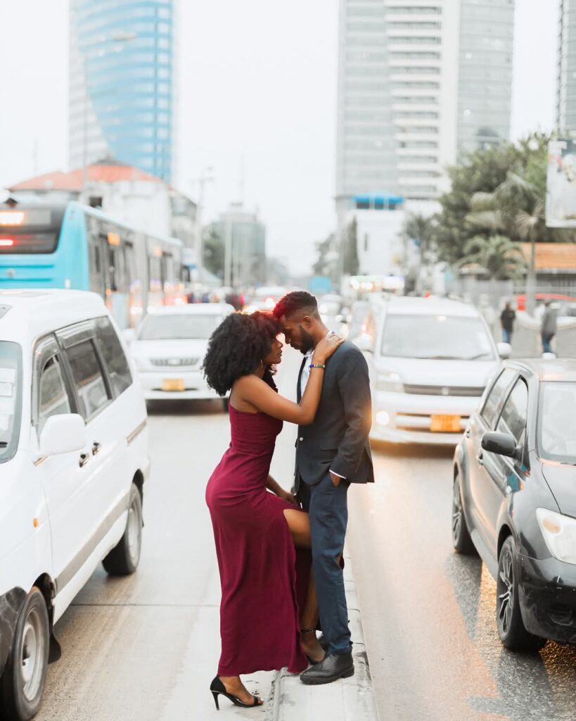 couple photoshoot by the roadside