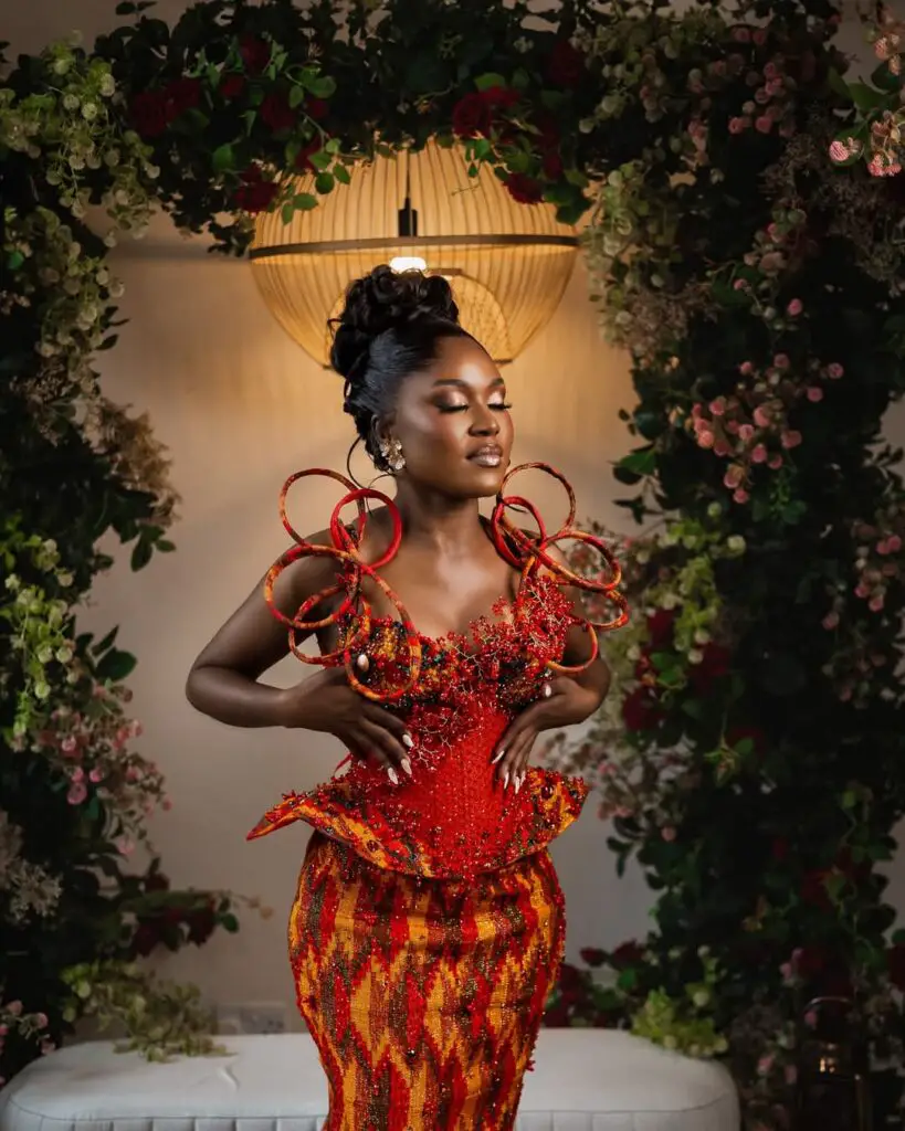 GHANAIAN BRIDE IN RED KENTE STYLES