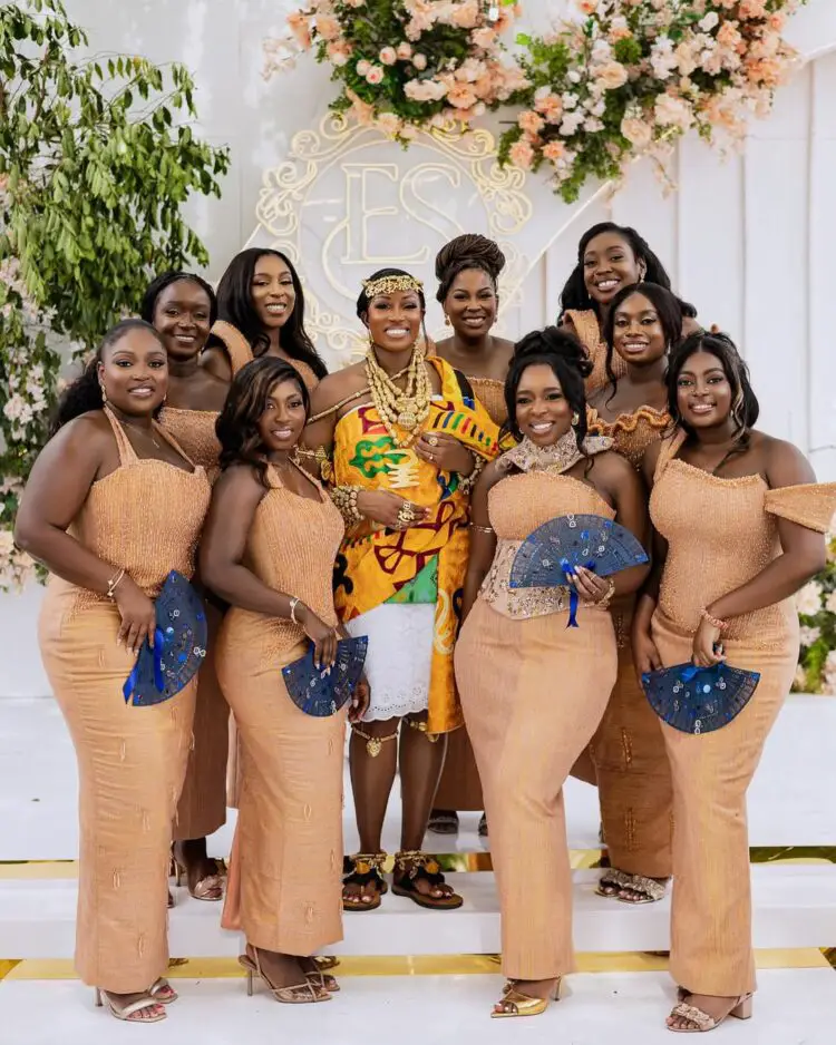 BRIDE AND BRIDESMAIDS IN KENTE