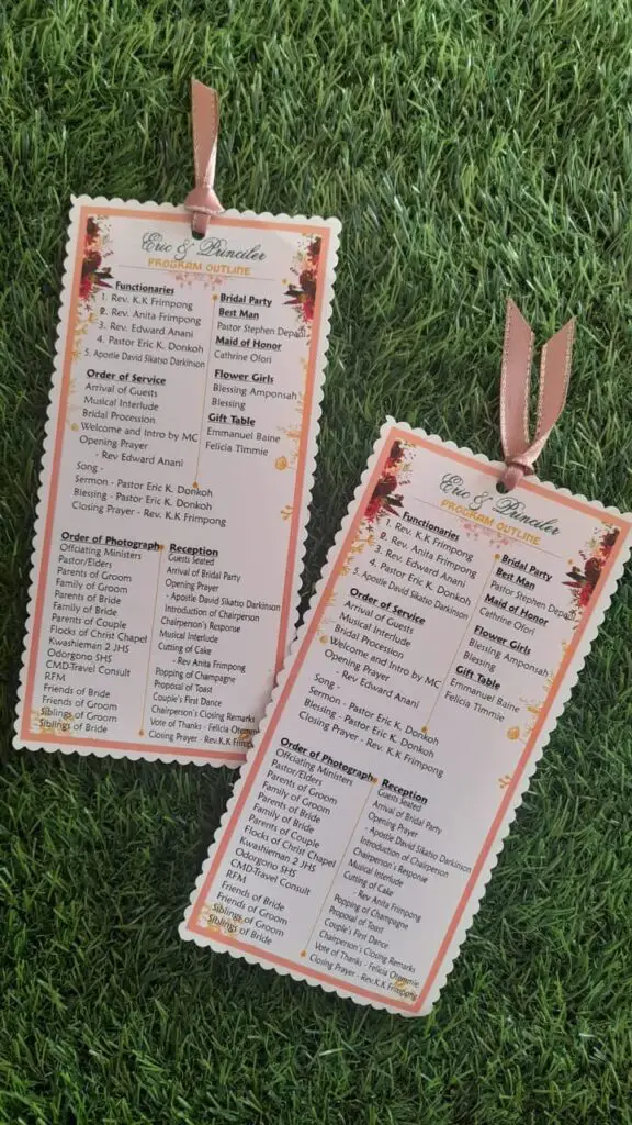 single flat card Wedding Program Outline