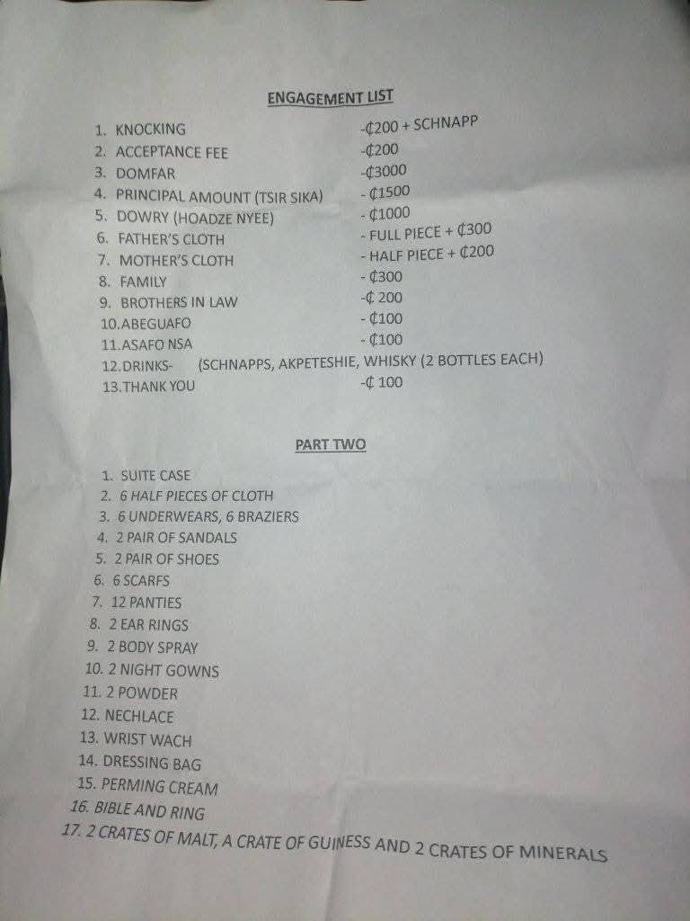 GHANAIAN MARRIAGE LISTS