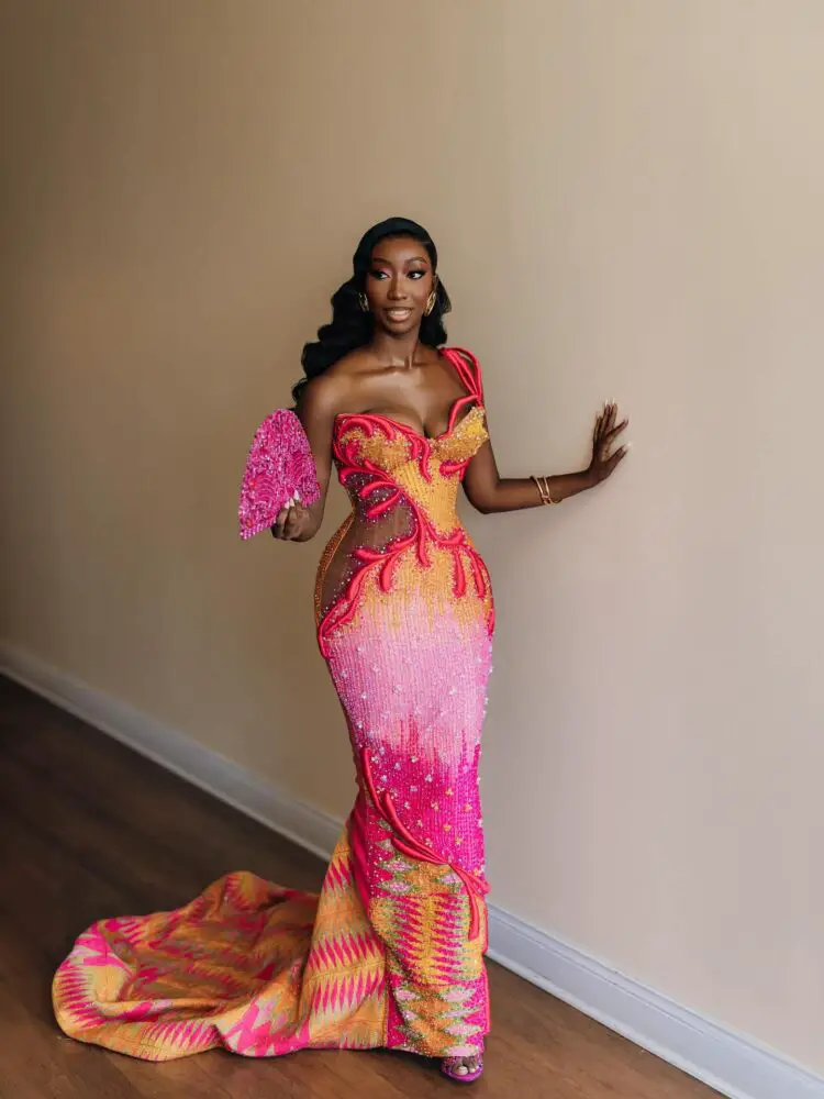 SLIM BRIDE IN PINK KENTE